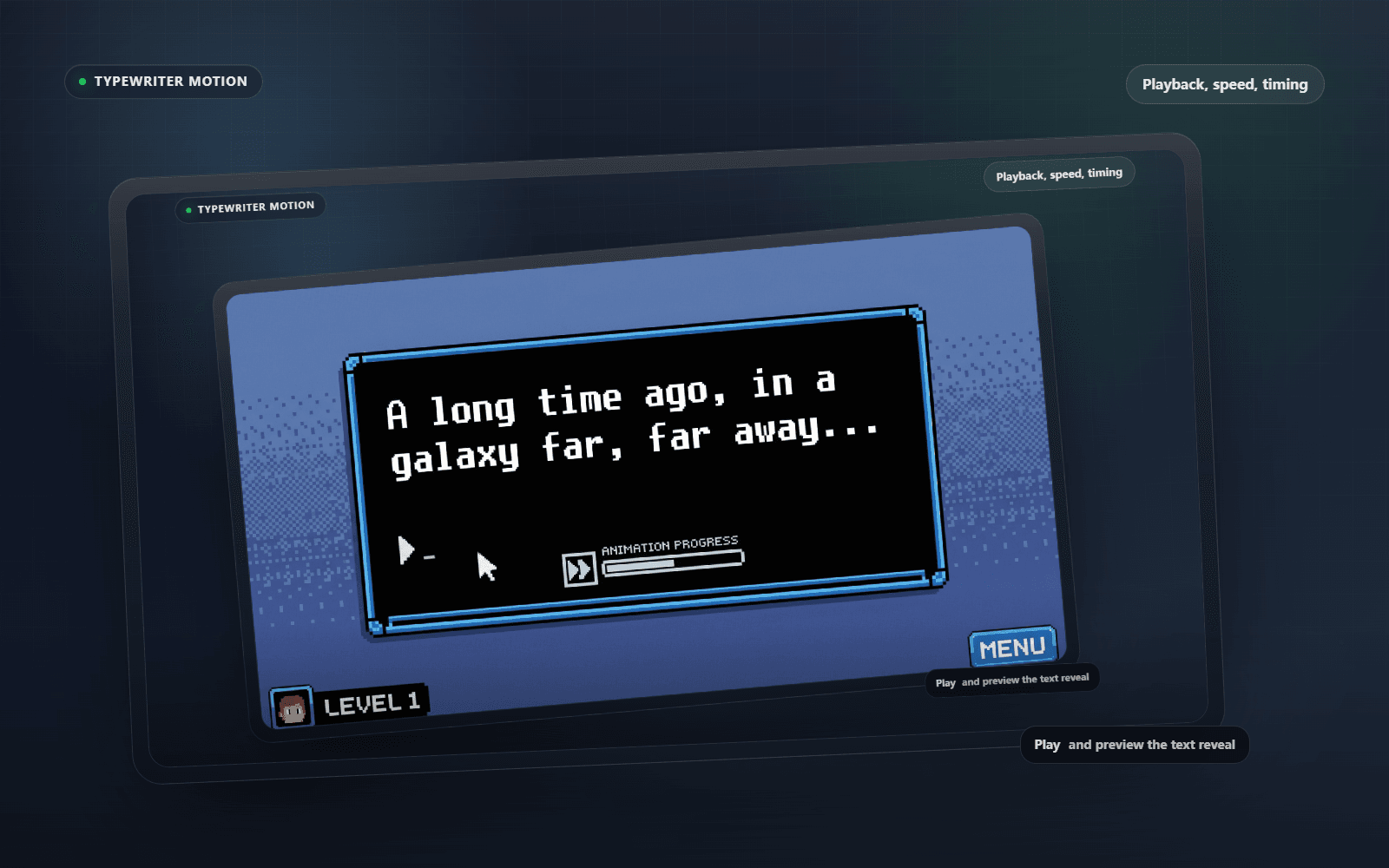 Animated text box preview with typewriter timing