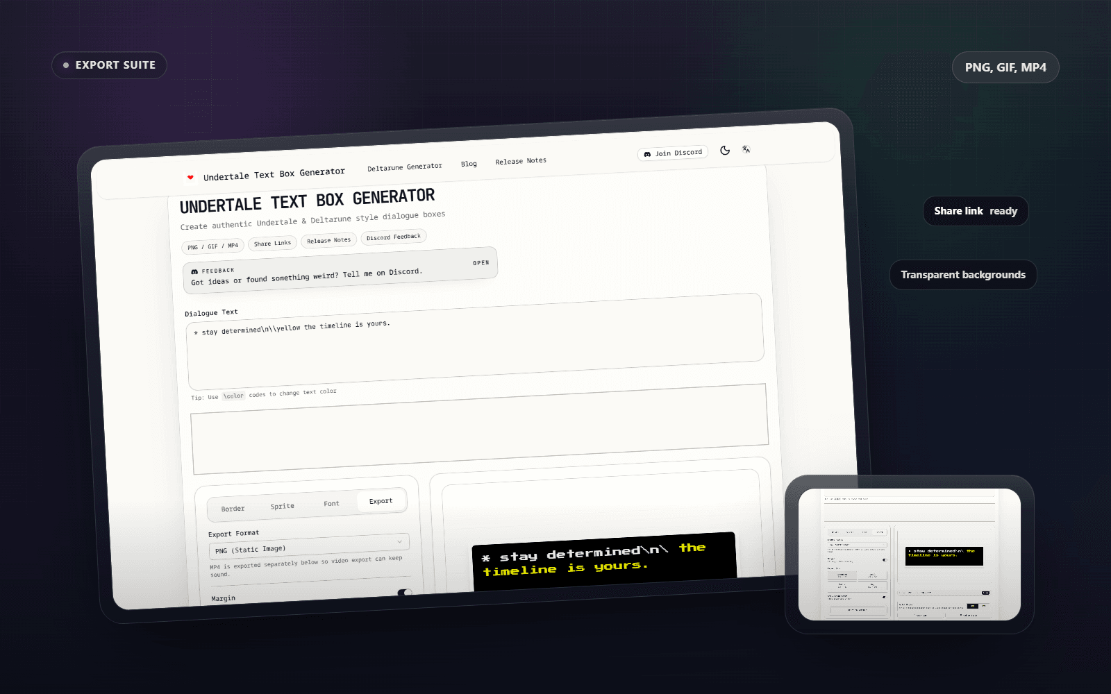Export options for PNG, GIF, and MP4 in the current project